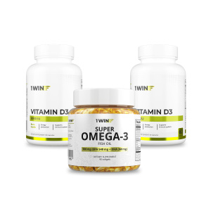 1WIN / Набор витаминов, Омега-3 90 капсул + Витамин D3 2000ME 90 капсул + подарок D3 600ME