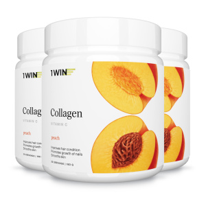 1WIN / Коллаген + Витамин С, Collagen +  Vitamine C, Вкус: Персик, набор из 3-х банок