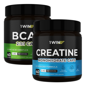 1WIN / Набор спортивных добавок. Креатин, 240 капсул + BCAA 2:1:1, 240 капсул