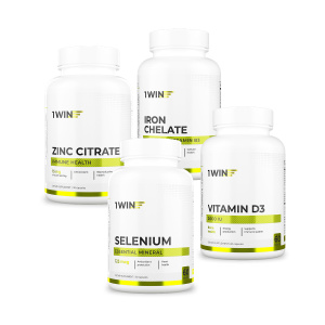 1WIN / Набор витаминов. Цинк 90 капсул + Селен 60 капсул + Железо 60 капсул + подарок Витамин D3 2000 МЕ 60 капсул