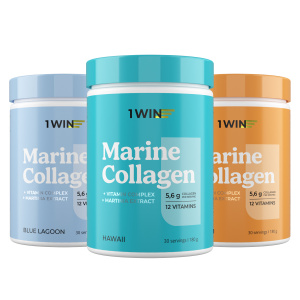 1WIN /  Коллаген морской. Набор из 3х вкусов: Май Тай, Голубая лагуна, Гавайи, 180г.