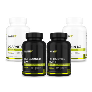 1WIN / Набор Комплекс для похудения, коррекция массы тела (Fat burner day, Fat burner night, L-карнитин, Витамин D3)