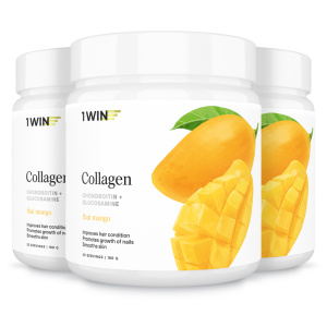 1WIN / Collagen + Хондроитин + Глюкозамин, Вкус: Манго, набор из 3-х банок.