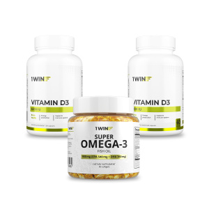 1WIN / Набор витаминов, Омега-3 90капсул + Витамин D3 5000МЕ 90 капсул + подарок D3 600МЕ