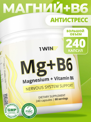 1WIN / Магния цитрат с витамином B6, 240 капсул