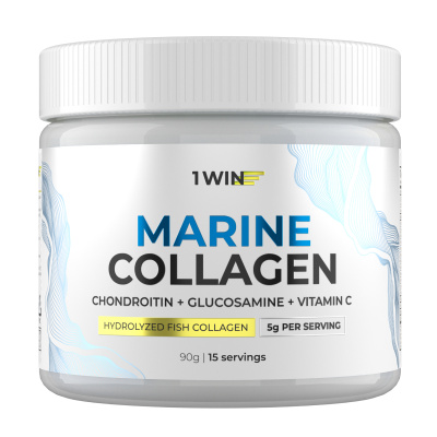 1WIN / Морской коллаген + Витамин С + Хондроитин и Глюкозамин / Collagen + Vitamine C + Chondroitin + Glucozamine, Нейтральный вкус, 15 порций