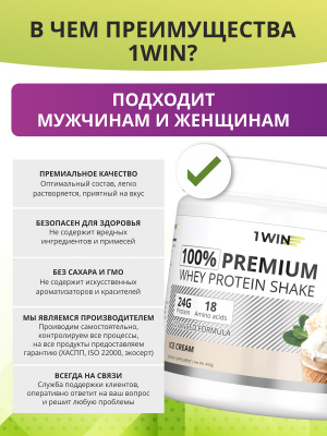 Премиум протеин / PREMIUM INSTANT WHEY / Белковый коктейль для похудения / Пломбир, 450г