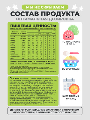 1WIN / Мультивитамины Kids. 60 мармеладок со вскусом Апельсина