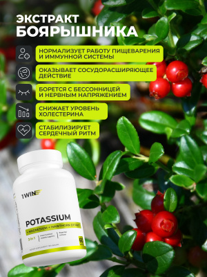 1WIN / Калий + Магний + экстракт боярышника, 120 капсул