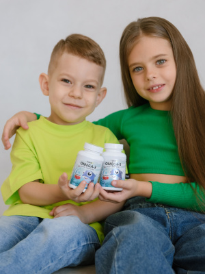 1WIN / МИКС Omega-3 Kids+Vitamins D&E. Вкус: клубника, малина, апельсин, 60 капсул