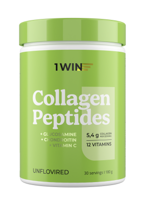 1WIN / Коллаген, Collagen, + Chondroitin + Glucozamine / Хондроитин + Глюкозамин , Нейтральный вкус, 180гр.