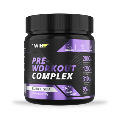1WIN / Предтренировочный комплекс. Pre-workout, Вкус Бабл-гам, 35 порций