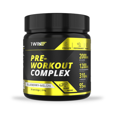 1WIN / Предтренировочный комплекс Pre-workout. Вкус Голубика- Дыня, 35 порций