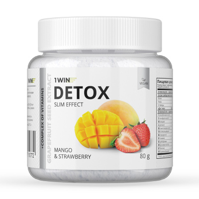 1WIN / Detox Slim Effect / Детокс Слим Эффект + экстракт Грейпфрутовой косточки, Вкус Манго-клубника, 32 порции